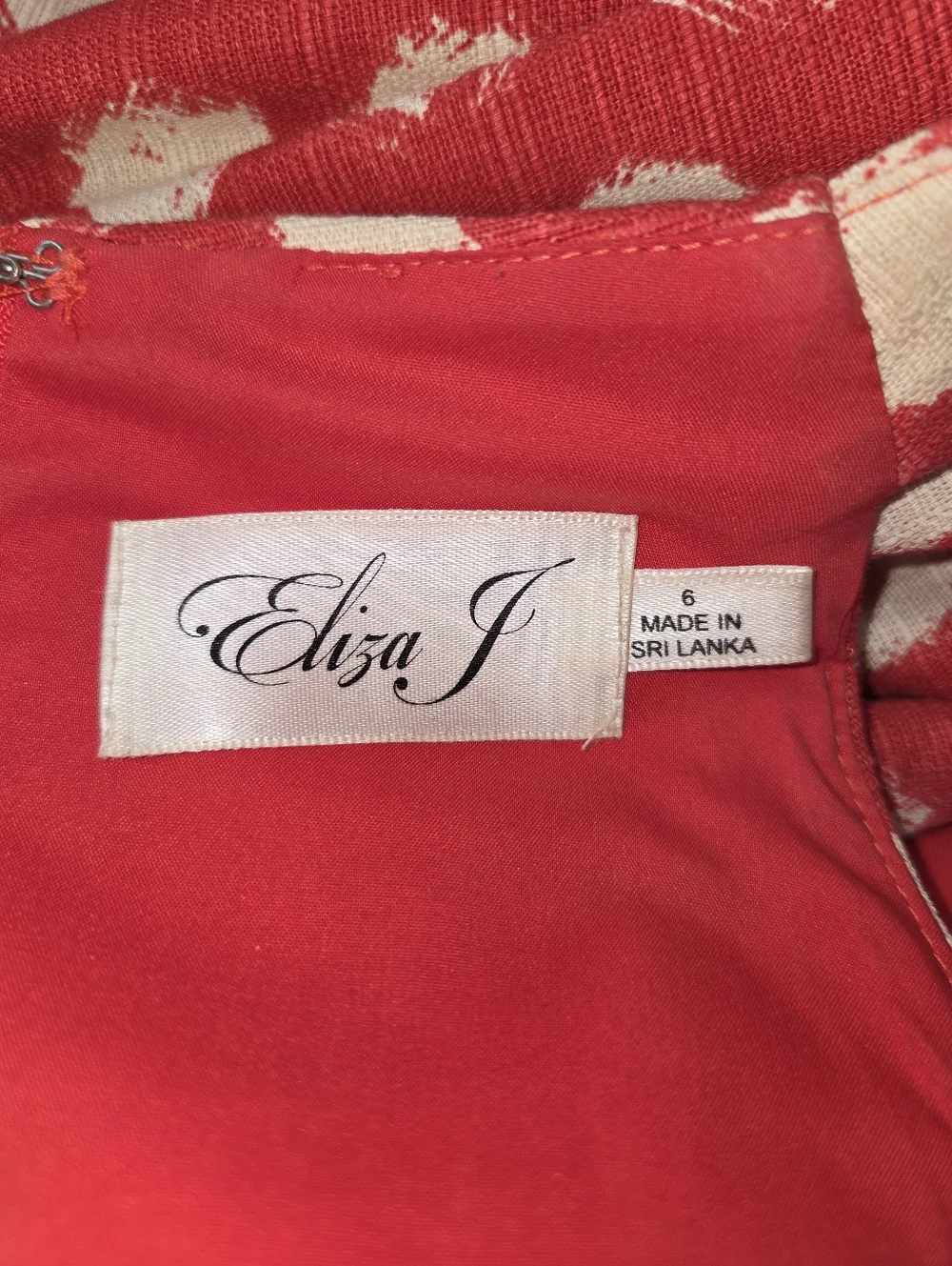 Eliza J Coral Paint Brush Dots Print Halter Neckline Lined  Midi Dress Size 6